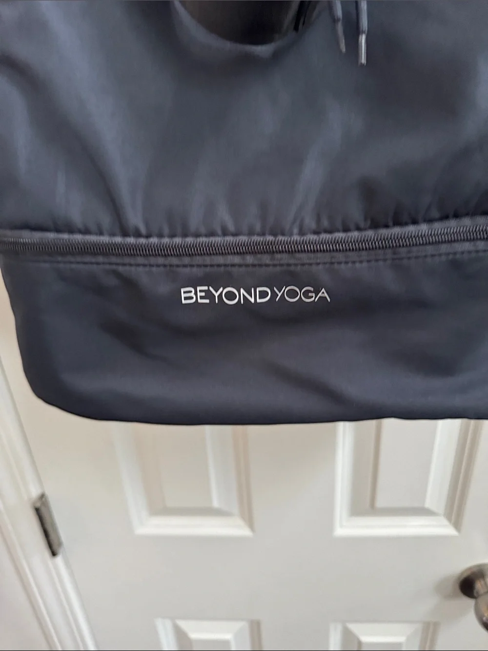 Beyond Yoga Black Drawstring Tote with Front Zip Compartment